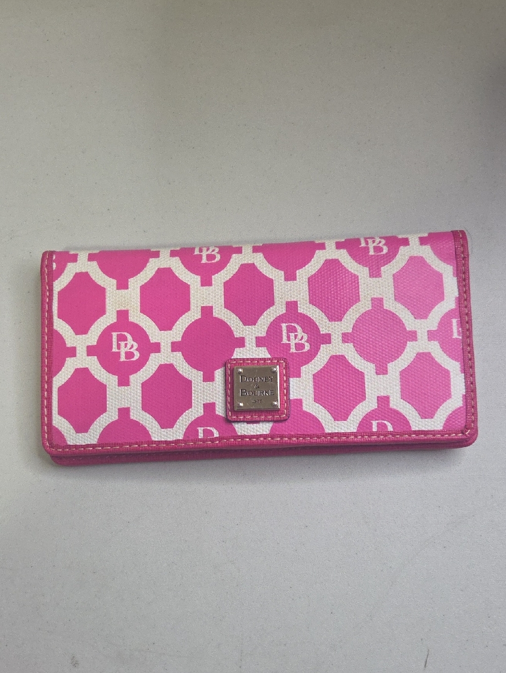 Dooney & Bourke Pink and White Signature Continental Wallet